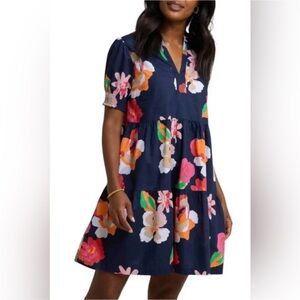 Southern Tide Mina Garden Splendor Tier Dress Floral Navy Blue Women’s S
